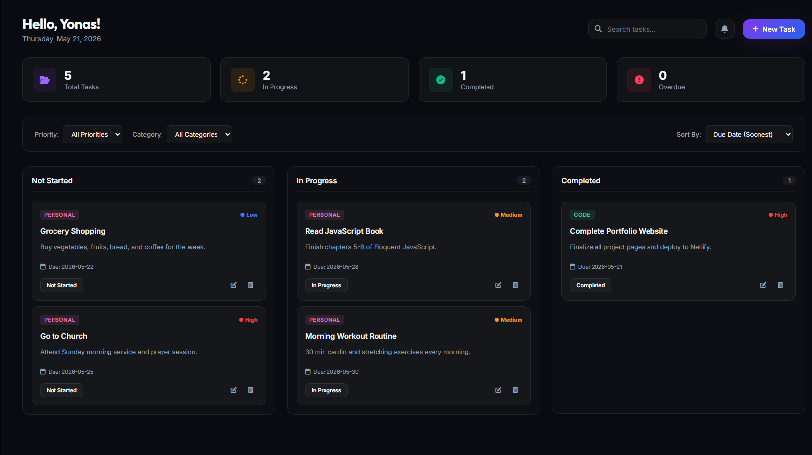 AeroTask Dashboard Screenshot